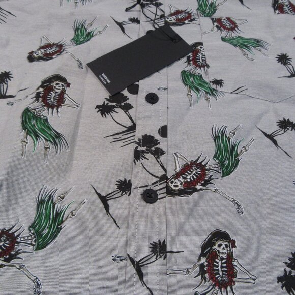 WXYZ Men's Hawaiian Skeleton Shirt Medium Gray Button Down Short Sleeve NEW - Picture 3 of 11